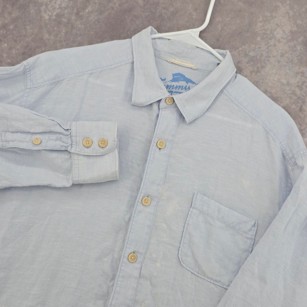 Tommy Bahama Relax Mens XL Blue 100% Linen Long Sleeve Button Front Shirt